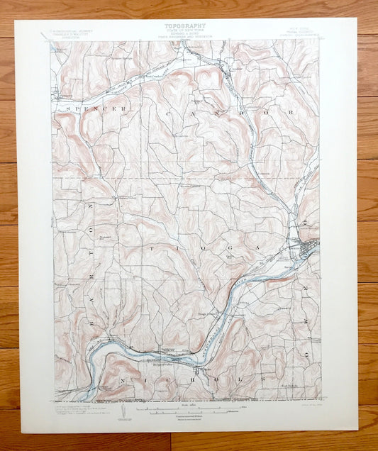 Antique Owego, New York 1903 US Geological Survey Topographic Map – Tioga County, Spencer, Candor, Catatonk, Barton, Nichols, Susquehanna NY