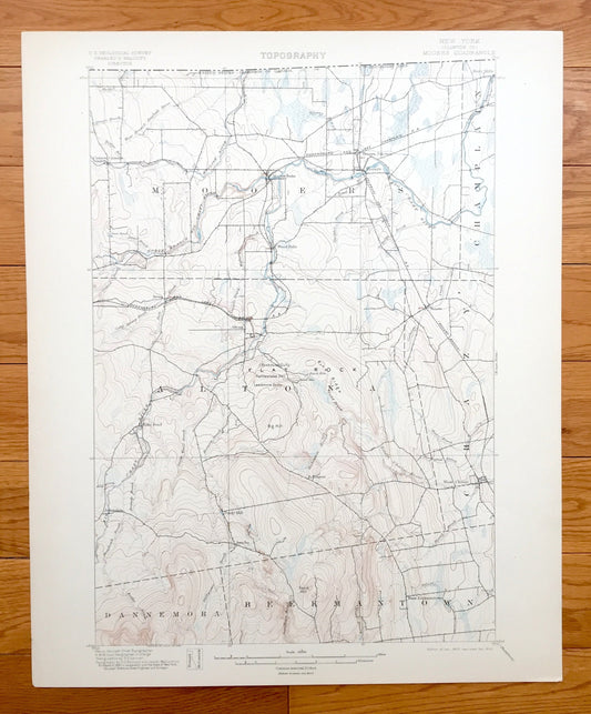 Antique Mooers, New York 1899 US Geological Survey Topographic Map – Adirondacks, Chazy, Champlain, Altona, Beekmantown, Clinton County, NY