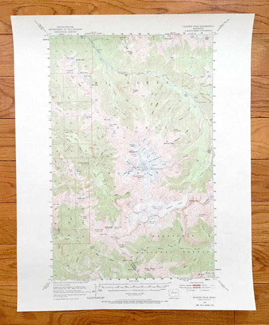 Antique Glacier Peak, Washington 1950 US Geological Survey Topographic Map – Chelan, Snohomish County, Mt Baker National Forest, Wenatchee