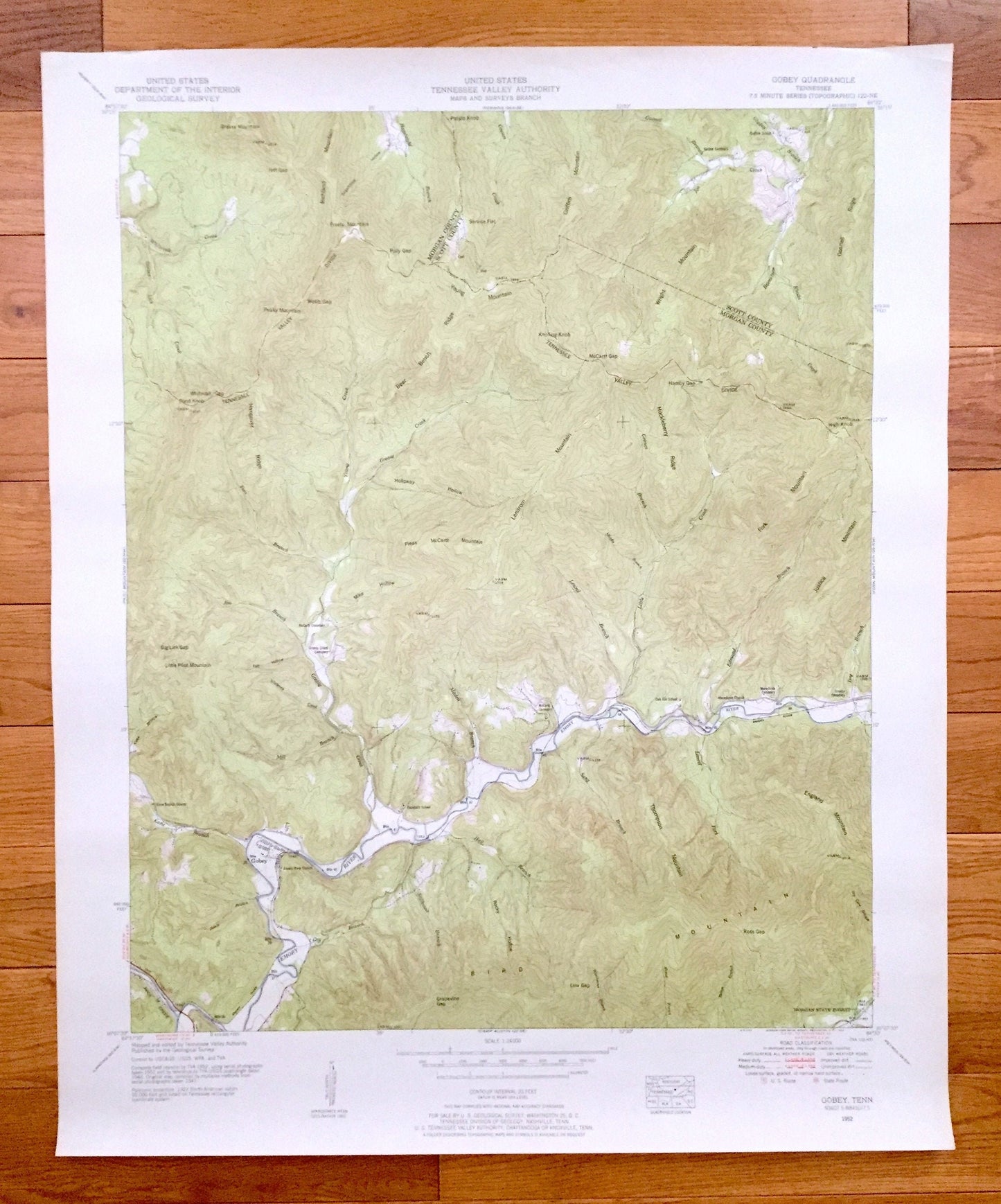 Antique Gobey, Tennessee 1952 US Geological Survey Topographic Map – Morgan, Scott County, Emory River, Bird Mountain, Whiteoak Creek, TN
