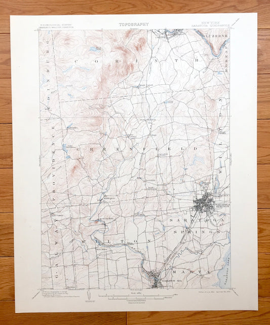 Antique Saratoga Springs, New York 1902 US Geological Survey Topographic Map – Ballston, Corinth, Palmer, Milton, Malta, Wilton, Greenfield