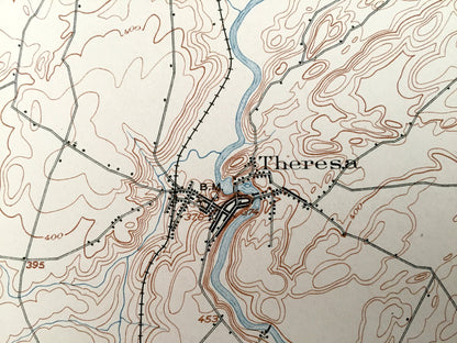 Antique Theresa, New York 1903 US Geological Survey Topographic Map – Lafargeville, Black River, Perch Lake, Evans Mills Jefferson County NY