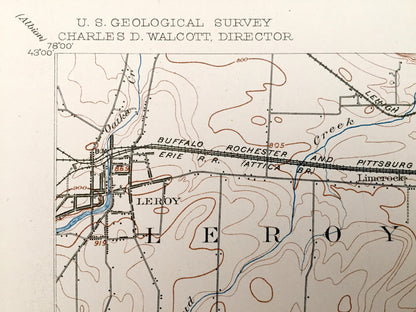Antique Caledonia, New York 1904 US Geological Survey Topographic Map – Le Roy, Piffard, Retsof, Geneseo, Fowlerville, York, Livingston, NY