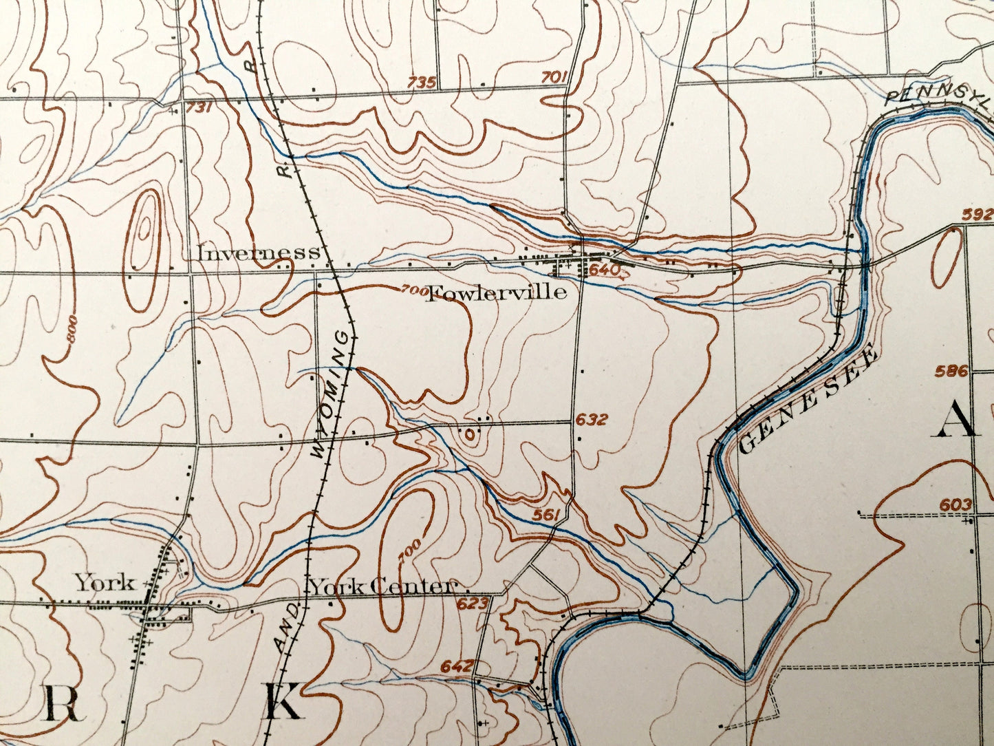 Antique Caledonia, New York 1904 US Geological Survey Topographic Map – Le Roy, Piffard, Retsof, Geneseo, Fowlerville, York, Livingston, NY