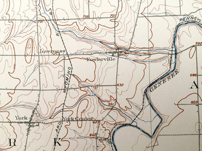 Antique Caledonia, New York 1904 US Geological Survey Topographic Map – Le Roy, Piffard, Retsof, Geneseo, Fowlerville, York, Livingston, NY