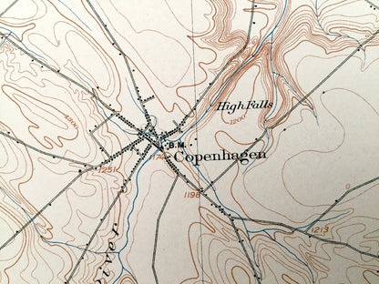Antique Carthage, New York 1904 US Geological Survey Topographic Map – Jefferson, Lewis County, Champion, Denmark, Montague, Castorland, NY
