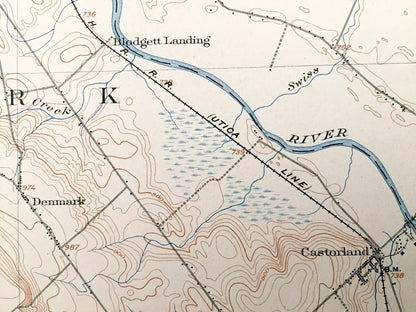 Antique Carthage, New York 1904 US Geological Survey Topographic Map – Jefferson, Lewis County, Champion, Denmark, Montague, Castorland, NY
