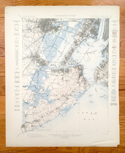 Antique Staten Island, New York City 1898 US Geological Survey Topographic Map – Manhattan, Brooklyn, Newark, Bayonne, Elizabeth, New Jersey