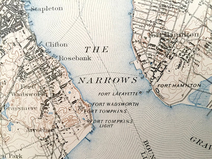 Antique Staten Island, New York City 1898 US Geological Survey Topographic Map – Manhattan, Brooklyn, Newark, Bayonne, Elizabeth, New Jersey
