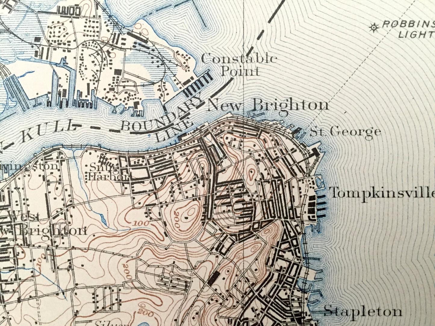 Antique Staten Island, New York City 1898 US Geological Survey Topographic Map – Manhattan, Brooklyn, Newark, Bayonne, Elizabeth, New Jersey