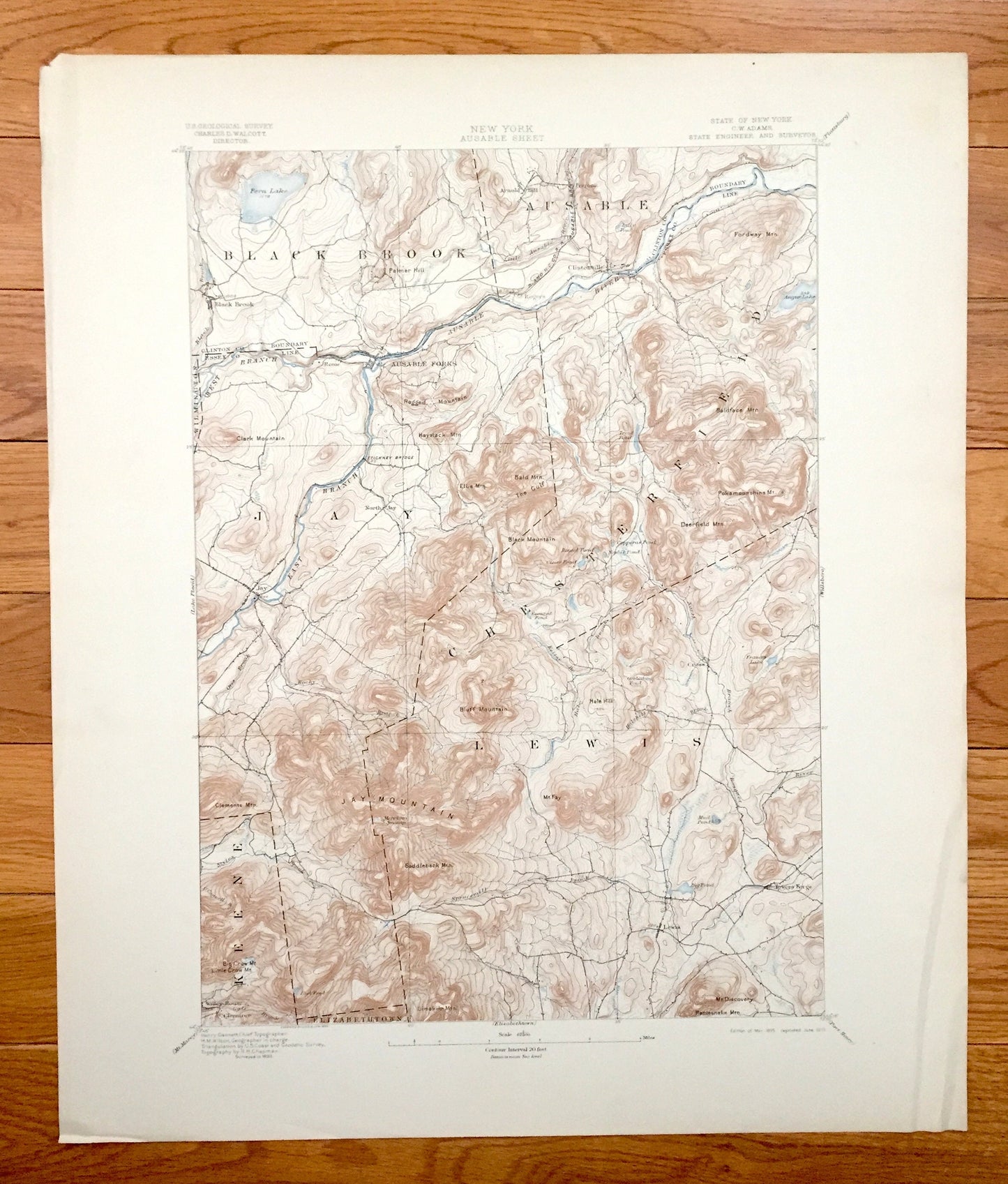 Antique Au Sable Forks, New York 1895 US Geological Survey Topographic Map – Adirondacks, Black Brook, Rome, Lewis, Jay, Chesterfield, NY