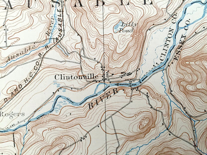 Antique Au Sable Forks, New York 1895 US Geological Survey Topographic Map – Adirondacks, Black Brook, Rome, Lewis, Jay, Chesterfield, NY
