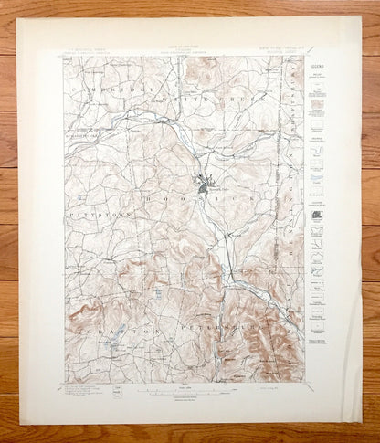 Antique Hoosick Falls, New York 1897 US Geological Survey Topographic Map – Petersburgh, Walloomsac, Eagle Bridge, Washington, Rennselaer NY