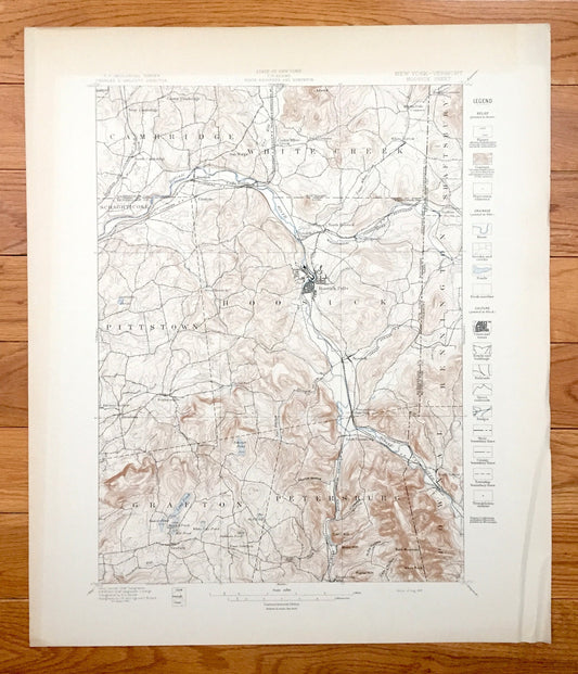 Antique Hoosick Falls, New York 1897 US Geological Survey Topographic Map – Petersburgh, Walloomsac, Eagle Bridge, Washington, Rennselaer NY