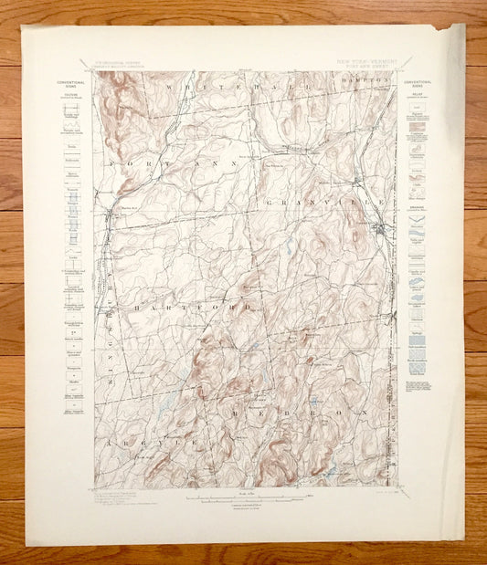 Antique Fort Ann, New York 1898 US Geological Survey Topographic Map – Washington County, Battle Hill, Granville Mettawee Hartford Hebron NY