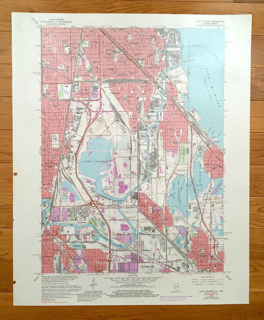 Antique Lake Calumet, Illinois 1965 US Geological Survey Topographic Map – Cook County, Chicago, Riverdale, Dolton, Burnham, Thornton