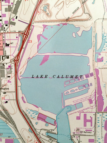 Antique Lake Calumet, Illinois 1965 US Geological Survey Topographic Map – Cook County, Chicago, Riverdale, Dolton, Burnham, Thornton