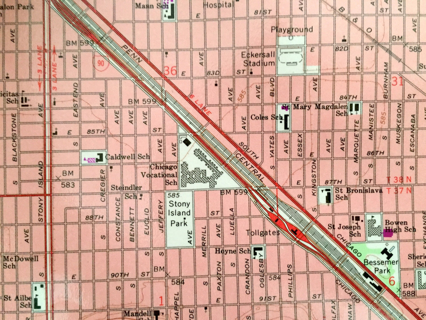 Antique Lake Calumet, Illinois 1965 US Geological Survey Topographic Map – Cook County, Chicago, Riverdale, Dolton, Burnham, Thornton