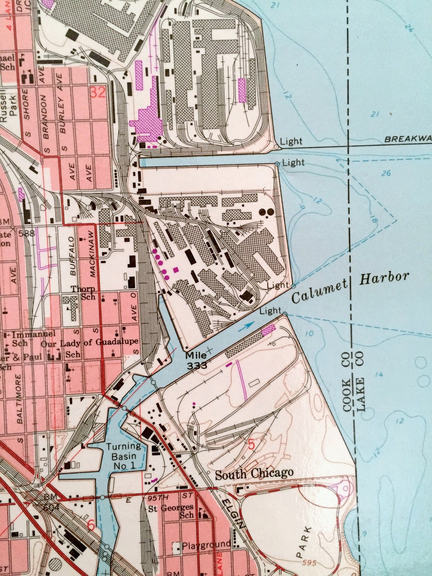 Antique Lake Calumet, Illinois 1965 US Geological Survey Topographic Map – Cook County, Chicago, Riverdale, Dolton, Burnham, Thornton