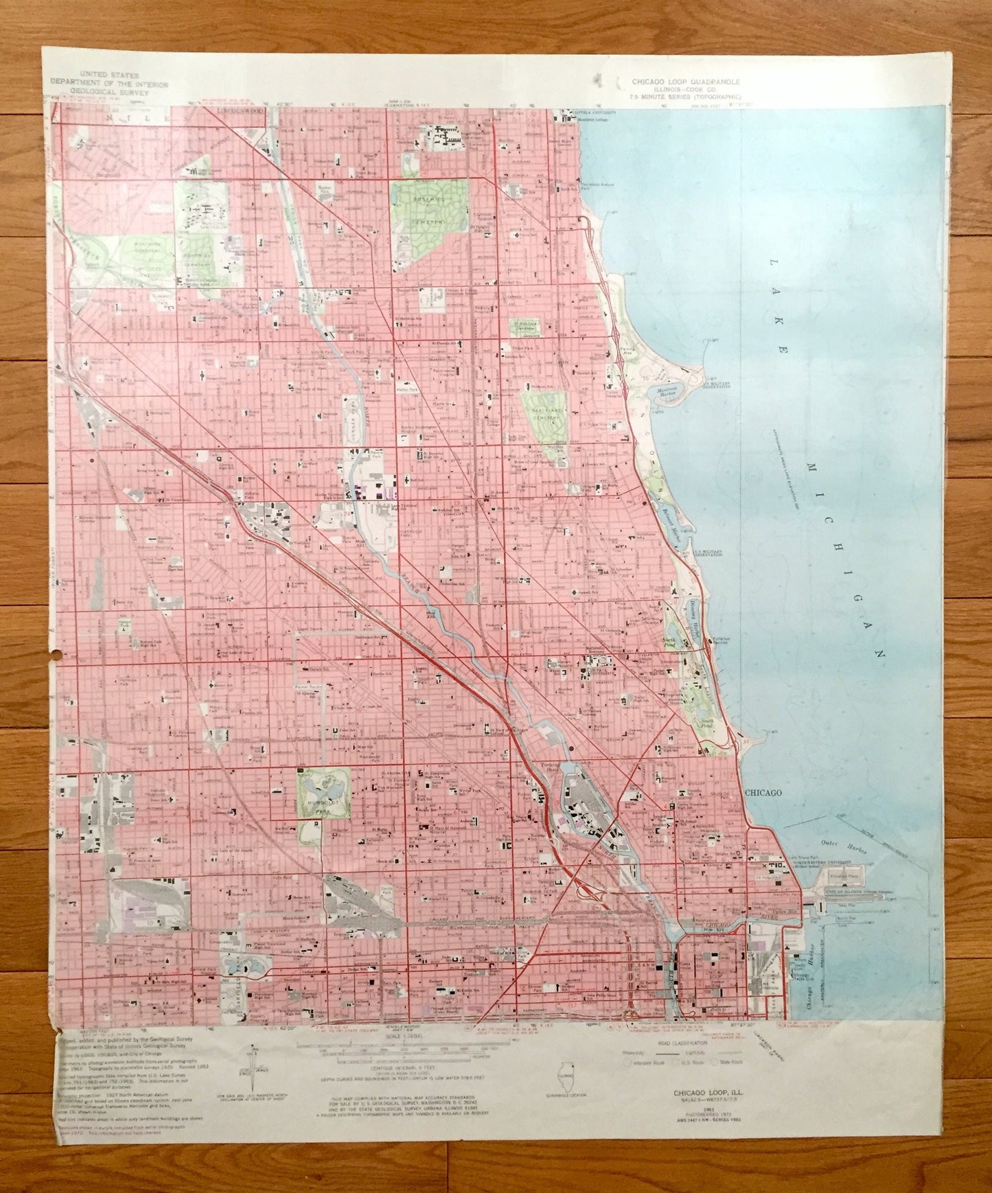 Antique Chicago Loop, Illinois 1963 US Geological Survey Topographic Map – Cook County, Lake Michigan, Lincoln Park, Niles, Lincolnwood