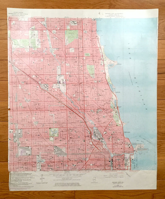 Antique Chicago Loop, Illinois 1963 US Geological Survey Topographic Map – Cook County, Lake Michigan, Lincoln Park, Niles, Lincolnwood