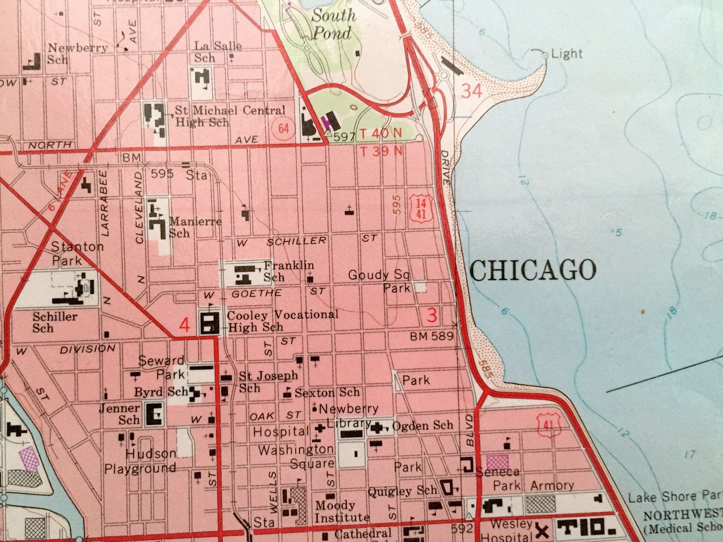 Antique Chicago Loop, Illinois 1963 US Geological Survey Topographic Map – Cook County, Lake Michigan, Lincoln Park, Niles, Lincolnwood