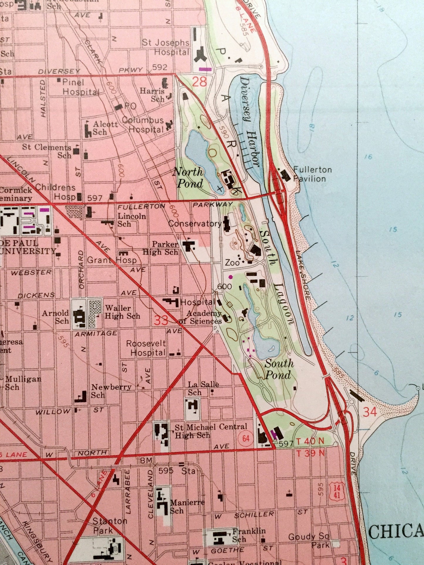 Antique Chicago Loop, Illinois 1963 US Geological Survey Topographic Map – Cook County, Lake Michigan, Lincoln Park, Niles, Lincolnwood