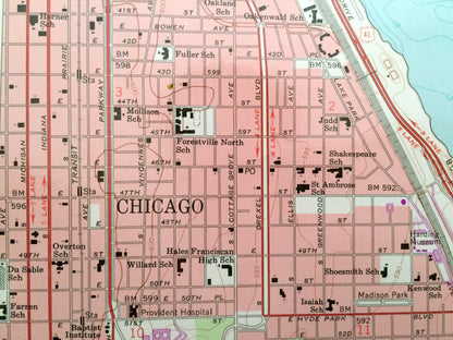Antique Jackson Park, Illinois 1963 US Geological Survey Topographic Map – Cook County, Chicago, Lake Michigan, Northerly Island, Indiana IL