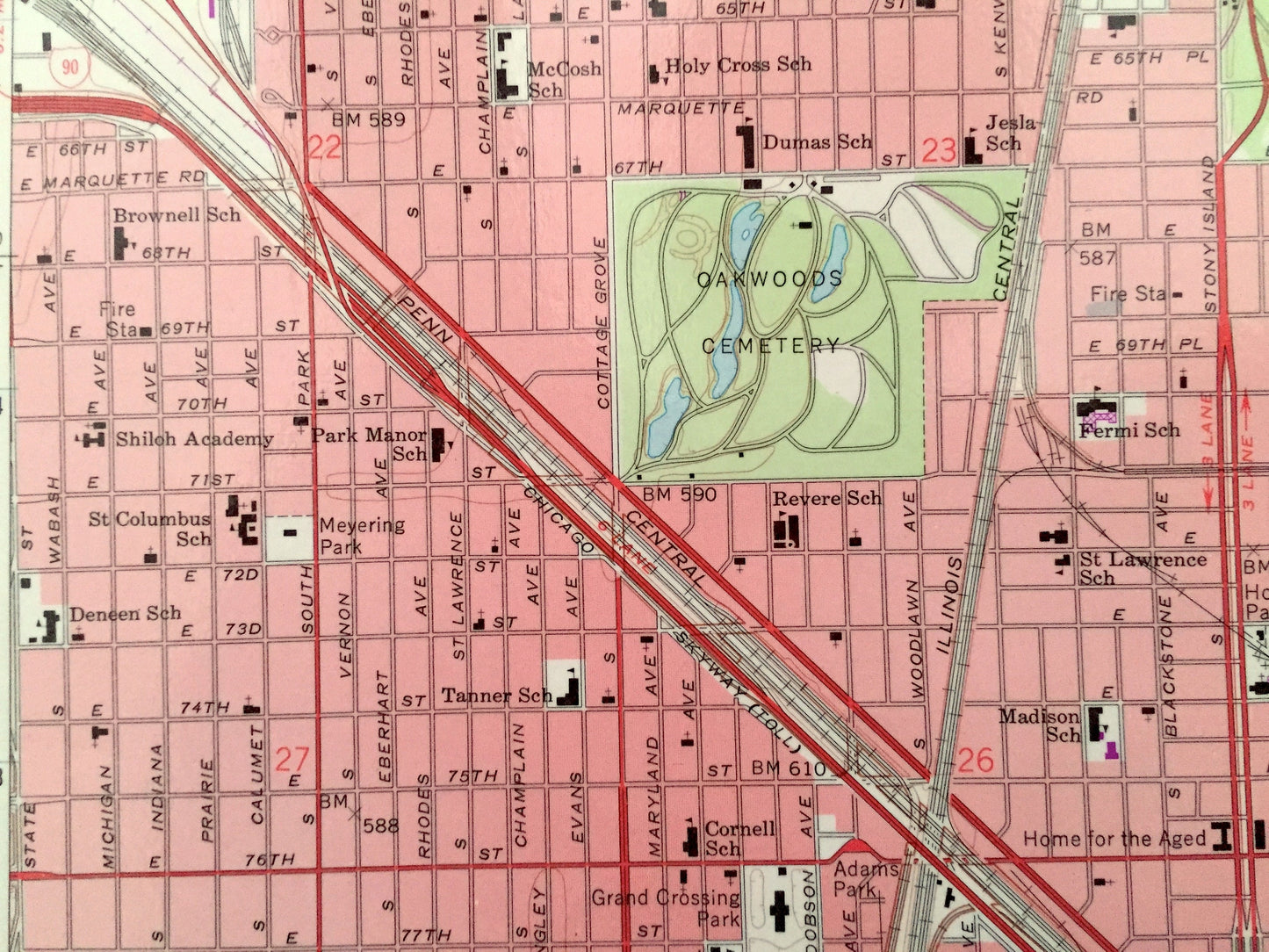 Antique Jackson Park, Illinois 1963 US Geological Survey Topographic Map – Cook County, Chicago, Lake Michigan, Northerly Island, Indiana IL