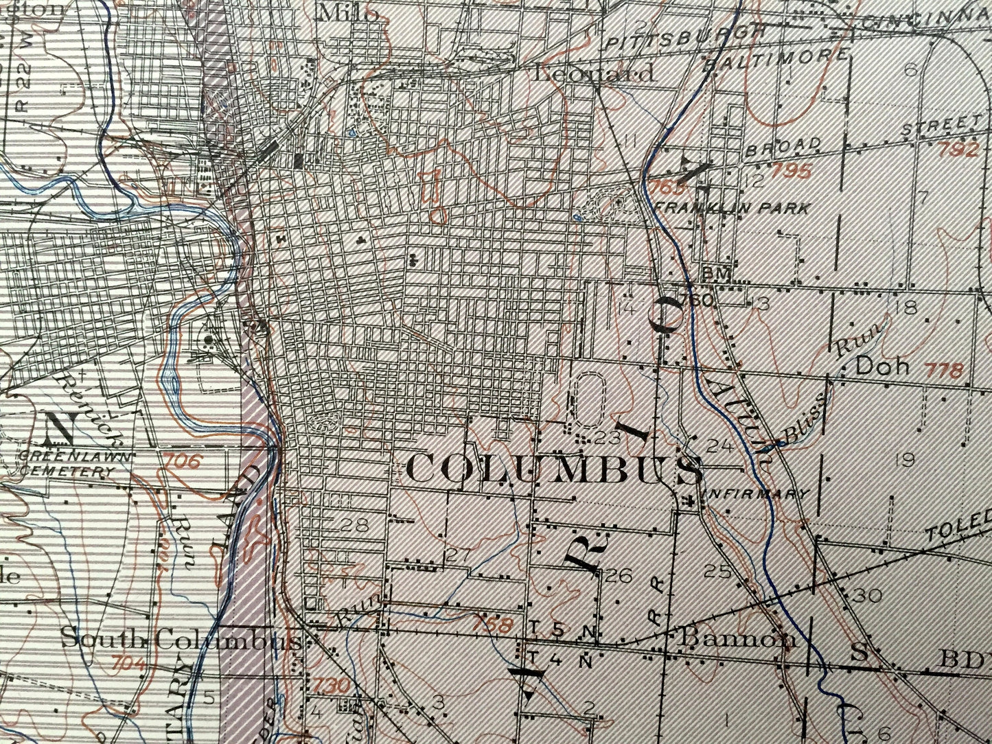 Antique Columbus, Ohio 1912 US Geological Survey Topographic Map – Dublin, Clinton, Olentangy, Upper Arlington, Westerville, Grove City