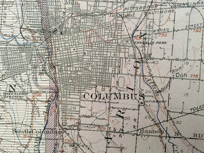 Antique Columbus, Ohio 1912 US Geological Survey Topographic Map – Dublin, Clinton, Olentangy, Upper Arlington, Westerville, Grove City