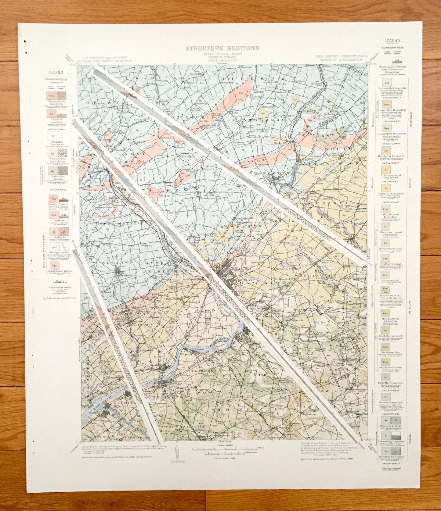 Antique New Jersey 1907 US Geological Survey Map – Princeton, Lambertville, Trenton, Washington Crossing Burlington New Hope Pennsylvania NJ