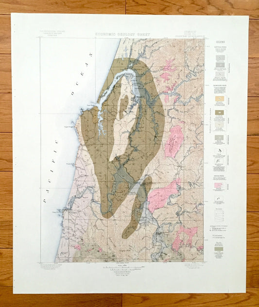 Antique Coos Bay, Oregon 1900 US Economic Geological Survey Map – Coquille, Cape Arago, North Bend, Empire, Bandon, Riverton, Parkersburg