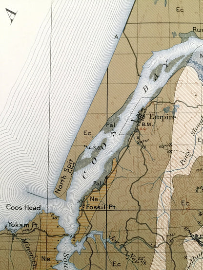 Antique Coos Bay, Oregon 1900 US Economic Geological Survey Map – Coquille, Cape Arago, North Bend, Empire, Bandon, Riverton, Parkersburg