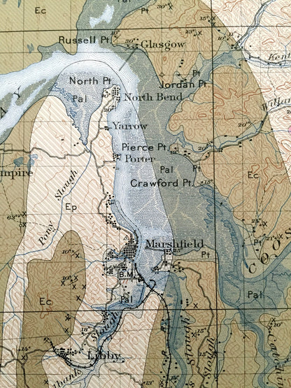 Antique Coos Bay, Oregon 1900 US Economic Geological Survey Map – Coquille, Cape Arago, North Bend, Empire, Bandon, Riverton, Parkersburg