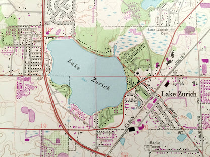 Antique Lake Zurich, Illinois 1960 US Geological Survey Topographic Map – Fremont, Ela, Barrington, Palatine, Wheeling Vernon Cuba Gilmer IL