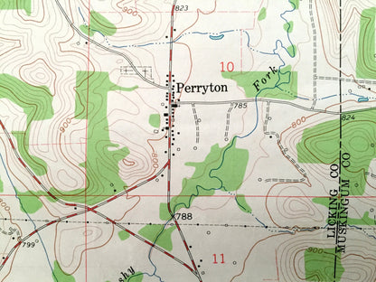 Antique Perryton, Ohio 1962 US Geological Survey Topographic Map – Licking County, Jackson, Fallsbury, Pike, Pleasant Valley, Ashcraft Ridge