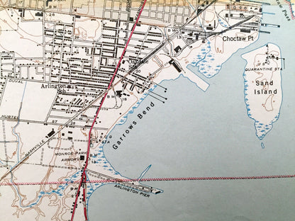 Antique Mobile, Alabama 1943 US Geological Survey Topographic Map – Baldwin County, Prichard, Chickasaw, Crichton, Dog River, Irvington AL