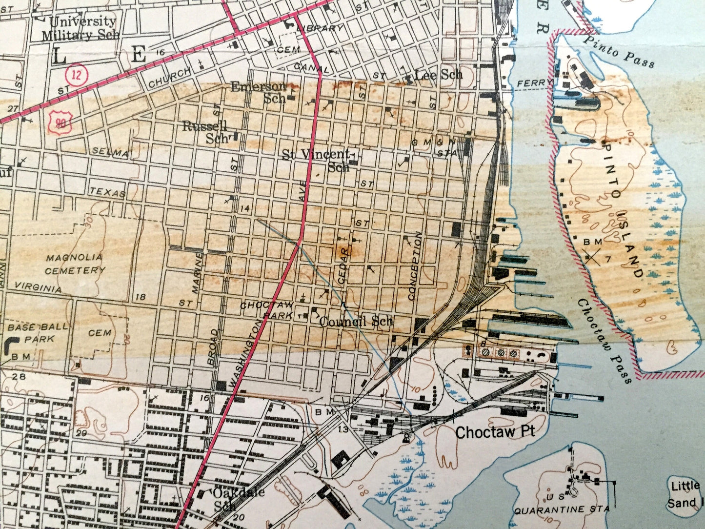 Antique Mobile, Alabama 1943 US Geological Survey Topographic Map – Baldwin County, Prichard, Chickasaw, Crichton, Dog River, Irvington AL