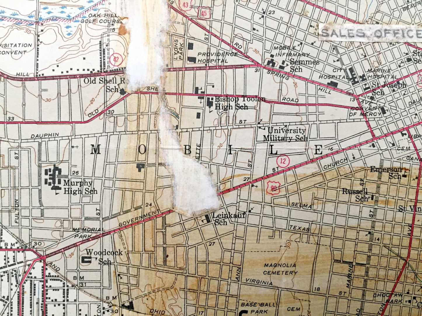 Antique Mobile, Alabama 1943 US Geological Survey Topographic Map – Baldwin County, Prichard, Chickasaw, Crichton, Dog River, Irvington AL