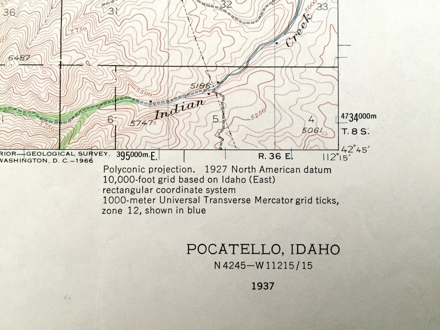 Antique Pocatello, Idaho 1937 US Geological Survey Topographic Map – Alameda, Fort Hall Indian Reservation, Caribou National Forest, Bannock