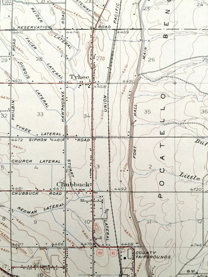 Antique Pocatello, Idaho 1937 US Geological Survey Topographic Map – Alameda, Fort Hall Indian Reservation, Caribou National Forest, Bannock