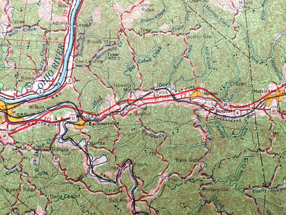 Antique Huntington, West Virginia 1957 US Geological Survey Topographic Map – Barboursville, Kenova, Cerede, Milton, Hurricane Chesapeake WV