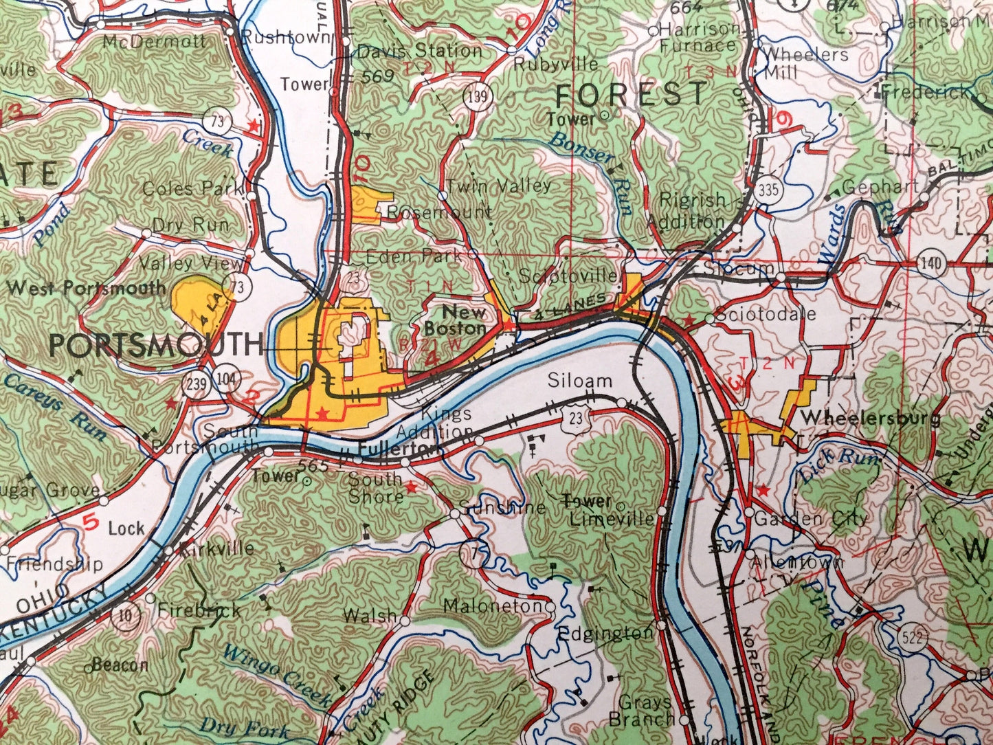 Antique Huntington, West Virginia 1957 US Geological Survey Topographic Map – Barboursville, Kenova, Cerede, Milton, Hurricane Chesapeake WV