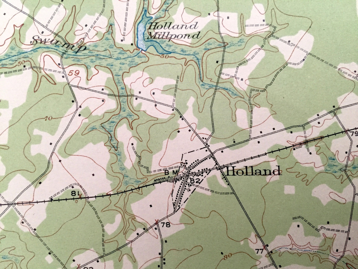 Antique Holland, Virginia 1920 US Geological Survey Topographic Map – Franklin, Riverdale, Delaware, Carrsville, Somerton, South Quay, VA
