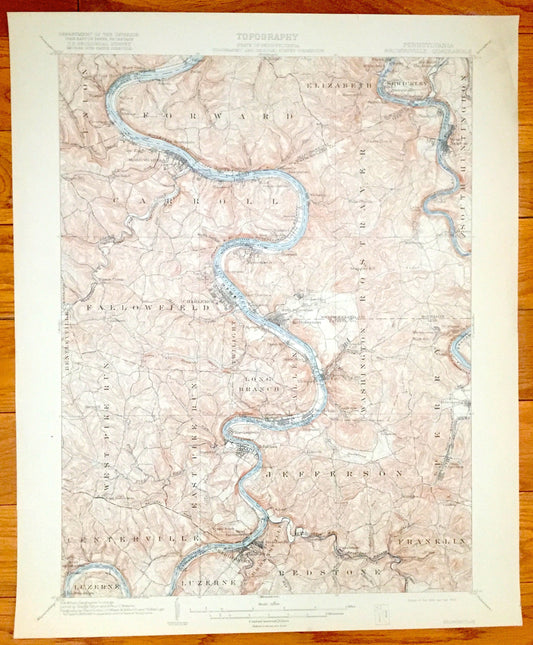 Antique Brownsville, Pennsylvania 1906 US Geological Survey Map – California, Charleroi, Monongahela, West Newton, Webster, Coal Center, PA