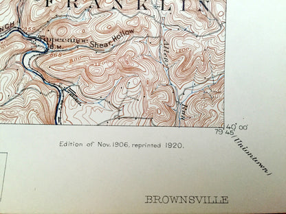 Antique Brownsville, Pennsylvania 1906 US Geological Survey Map – California, Charleroi, Monongahela, West Newton, Webster, Coal Center, PA