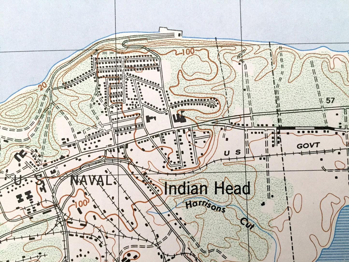 Antique Indian Head, Maryland & VA 1949 US Geological Survey Topographic Map – Charles County, Potomac Heights, Marbury, Glymont, Doncaster
