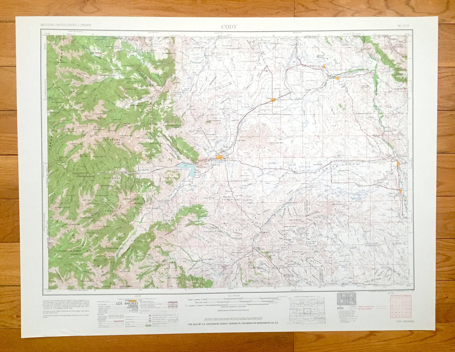 Antique Cody, Wyoming 1962 US Geological Survey Topographic Map – Powell, Greybull, Basin, Lovell, Cowley, Garland, Shoshone National Forest