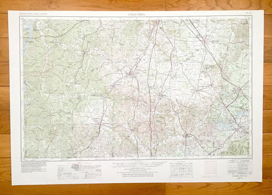 Antique Columbia, Tennessee 1956 US Geological Survey Topographic Map – Lawrenceburg, Fayetteville, Tullahoma, Shelbyville, Murfreesboro TN